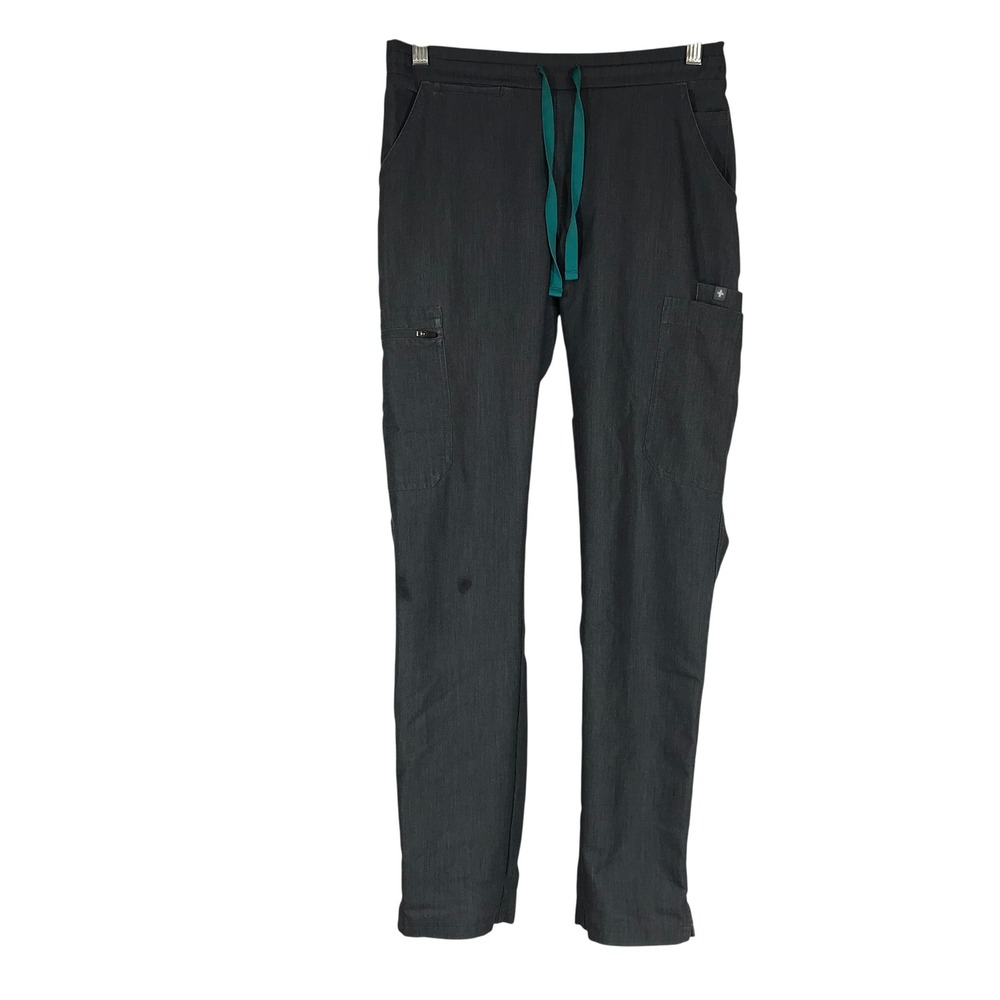 FIGS Graphite Gray Cargo Scrub Pants Slim Fit Jogger Teal Drawstring Mens Small